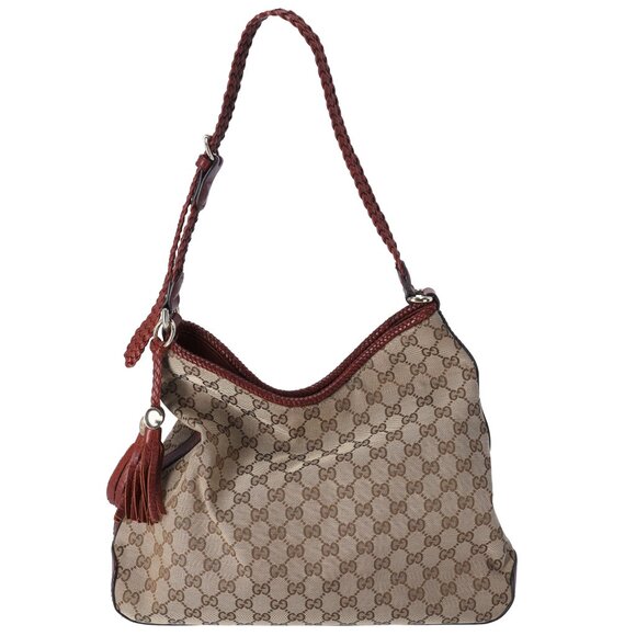 GUCCI GG Shoulder Bag 257026 Beige Dark Brown Jacquard Leather - Picture 1 of 7
